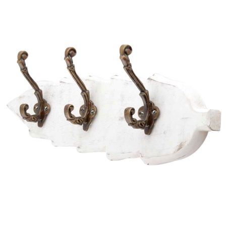 White Antique Small Wall Wooden Iron Hooks